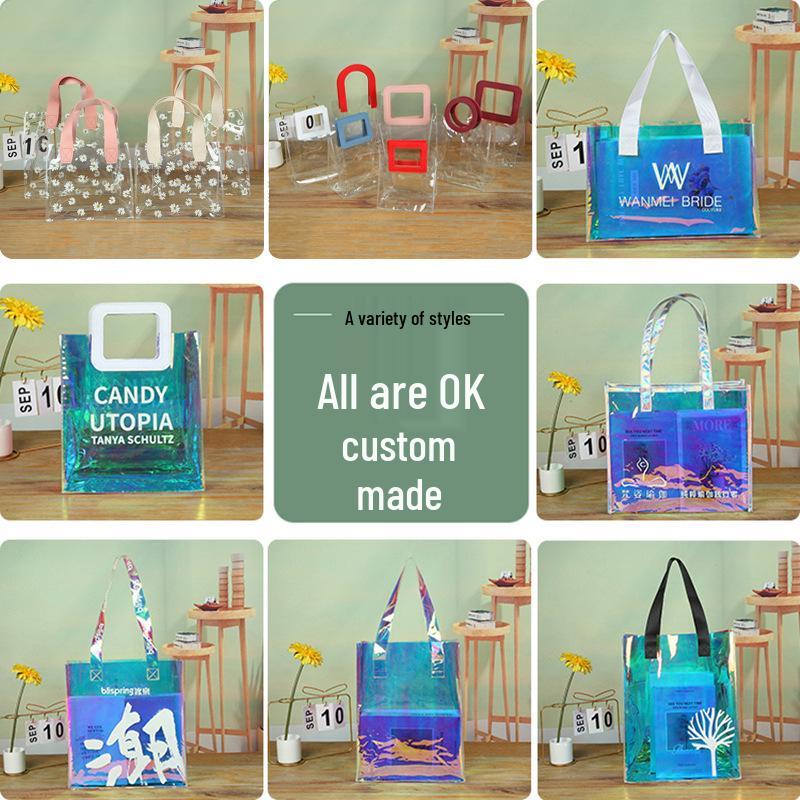PVC Transparent Tote Bag - High-End Laser Gift Packaging for Children's Day, Birthday, or Wedding Favors