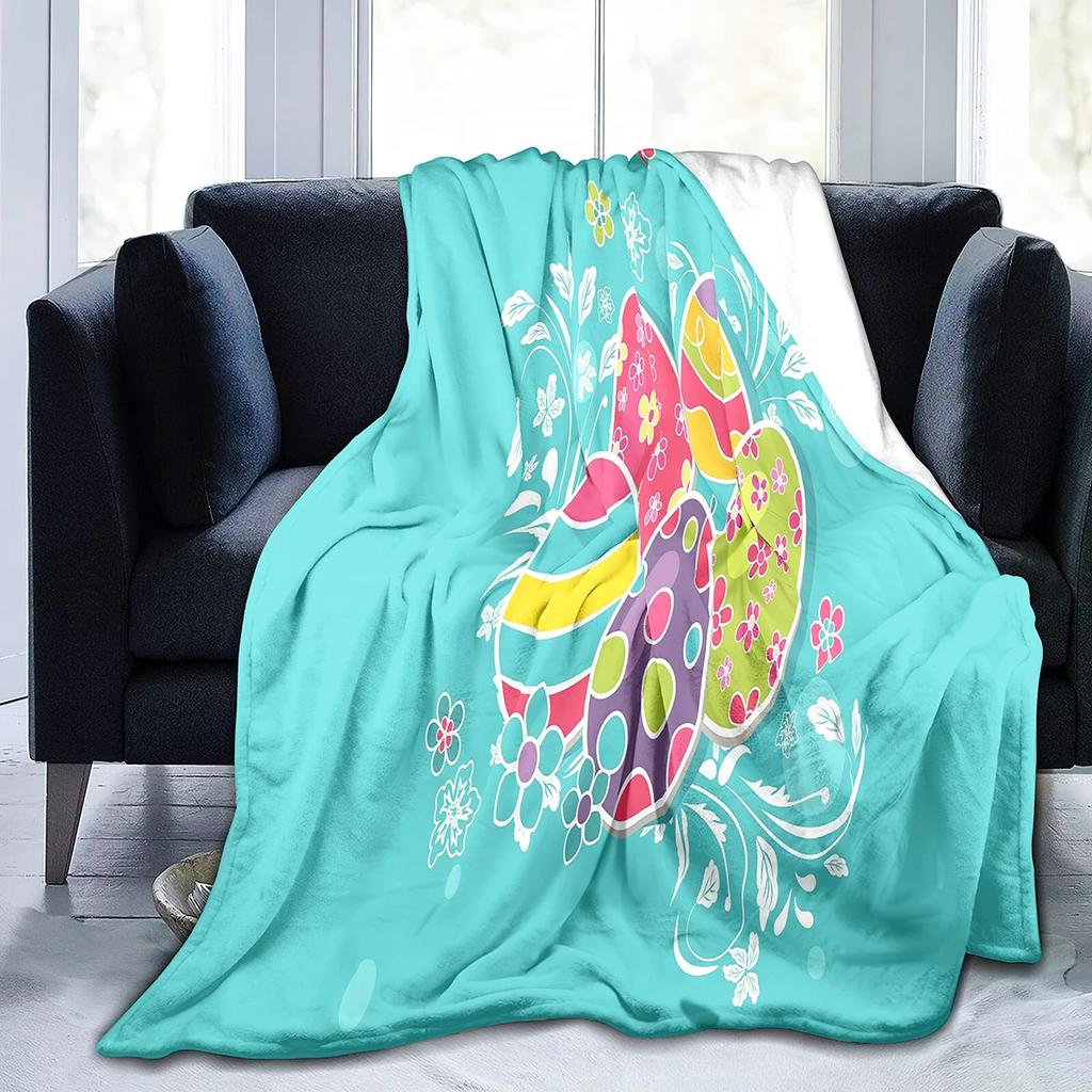 Easter Eggs Flannel Throw Blanket Colourful Eggs Pattern Easter Gifts Blanket King Queen Size for Bed Sofa Couch Lightweight