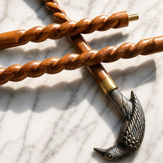 93.98 cm Walking Cane Brass Handle Twisted Wood Stick Gift for Him