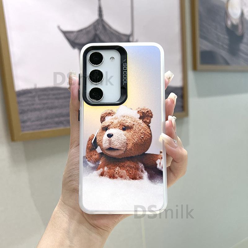 Husă pentru telefon mobil Samsung S24Plus cu design laser colorat - Compatibilă cu S23/S22/S21 - Cu Aurora White și design drăguț TD Bear.