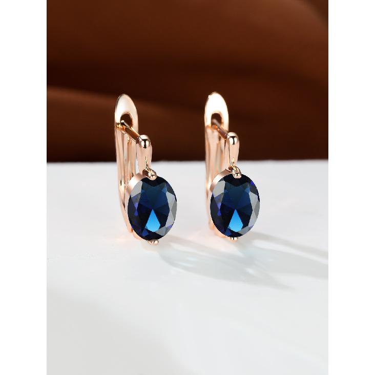 Simple oval-shaped single cubic zirconia earrings Retro-style, lightweight luxury earrings for women, featuring colorful gemstones