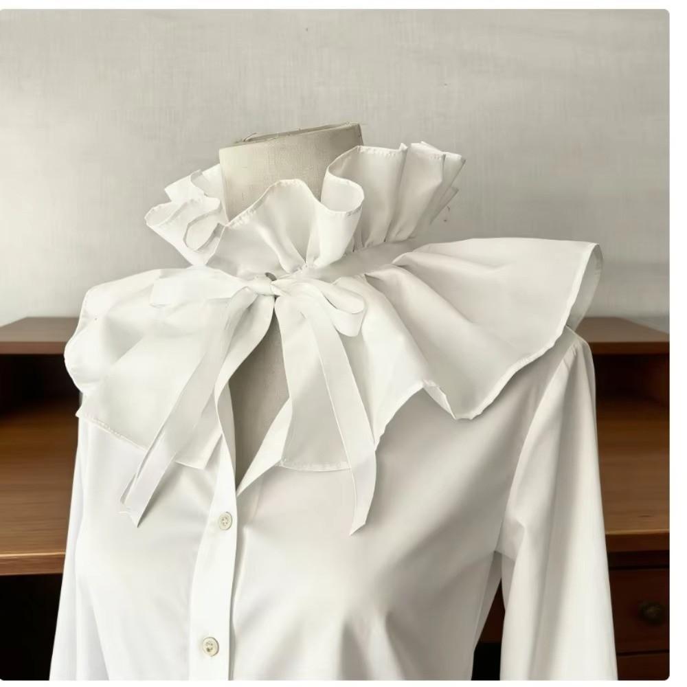 Ribbon Tie Faux Ruffled Shawl Ruff Lace Up Pleated Retro Fake Stand Collar  Girls Clothes