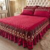 3PCS Quilted Bed Skirt Three-piece Set Princess Lace Thickened Bed Cover, Yamame Non-slip Bed Cover Protective Cover Bedding Four Seasons