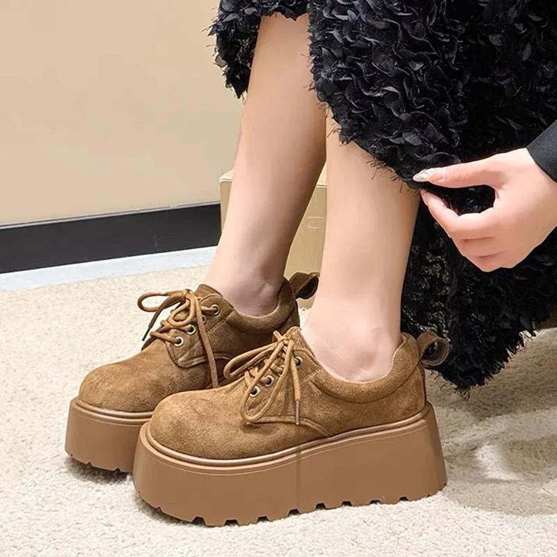 Fashion Women's Fashion Thick Sole Cotton Boots Winter New Round Head Suede Front Lace-up Anti-slip Wear-resistant Low-top Shoes
