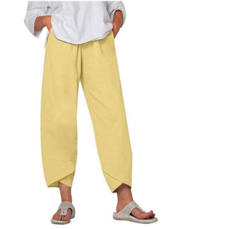 Spring Summer Elastic Waist Cotton Linen Loose Casual Pants for Women's Home Wear