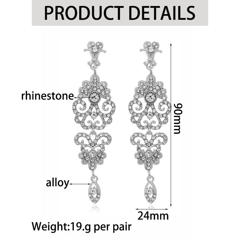 Retro Palace Ear Clips Big Luxury Rhinestone Bridal Earrings Elegant Sparkling Crystal Hanging Drop Party Wedding Jewelry Gift