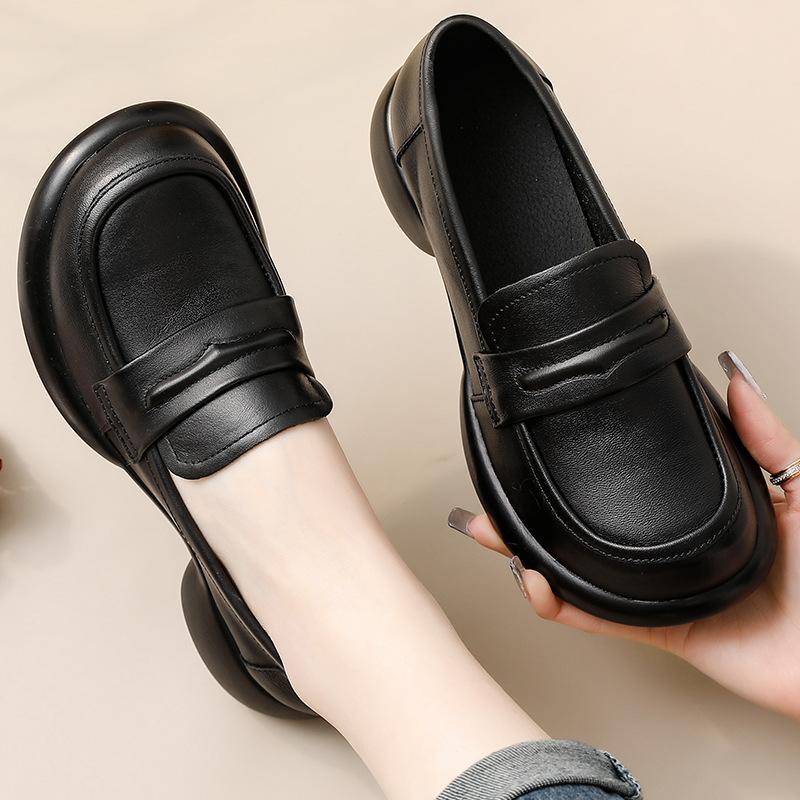 

Женские туфли на среднем каблуке, на толстой подошве, повседневные, универсальные, лоферы, кожаные туфли, простые туфли с круглым носком, одинарные туфли, туфли слипоны 39