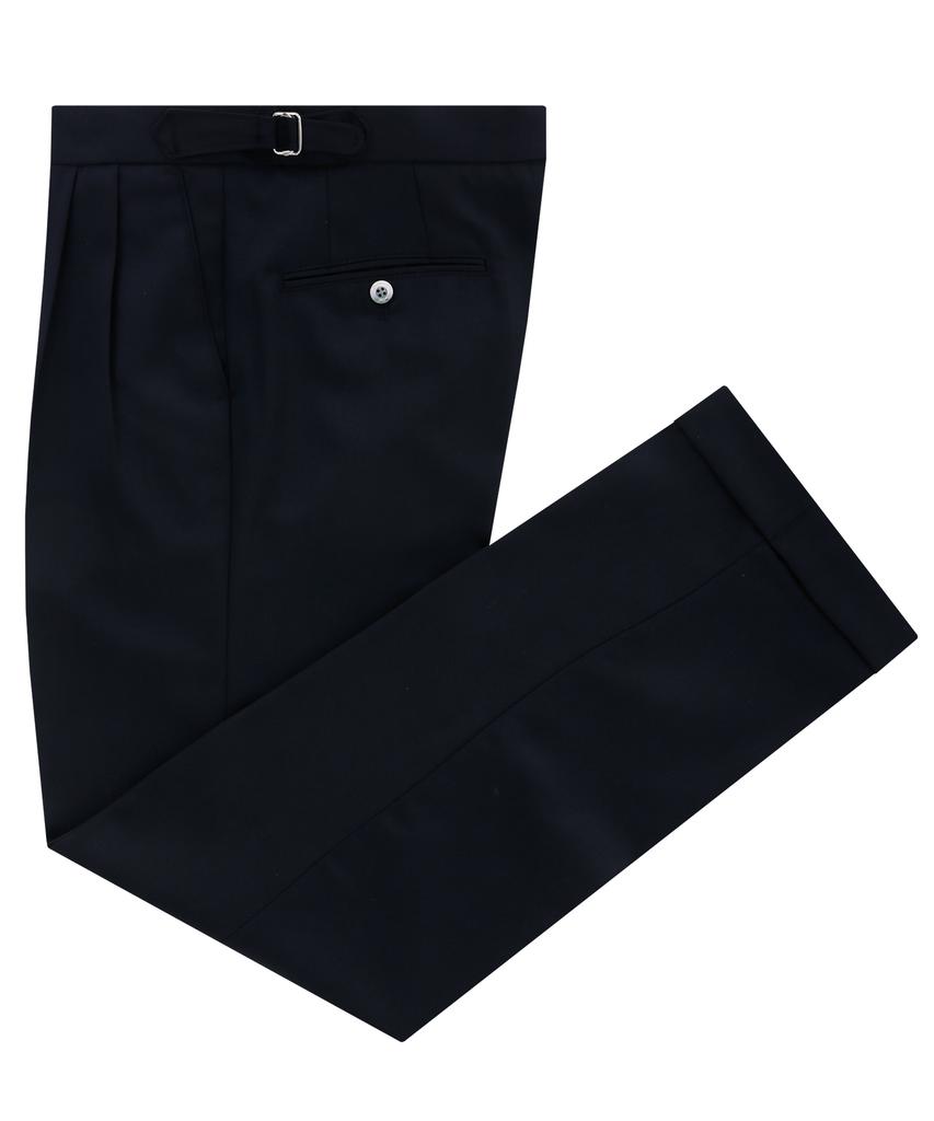 BELLIEF Wool Tropical Two Tuck Adjust Pants (Navy)