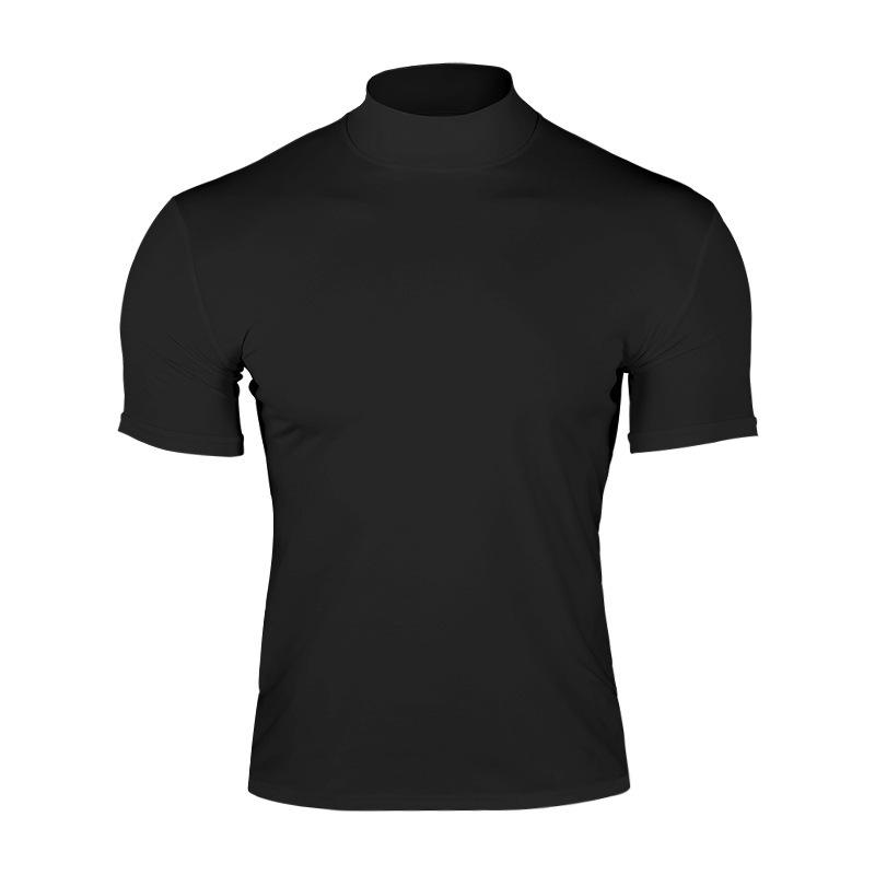 2024 Summer Men's Solid Color Short-Sleeve High-Neck T-Shirt