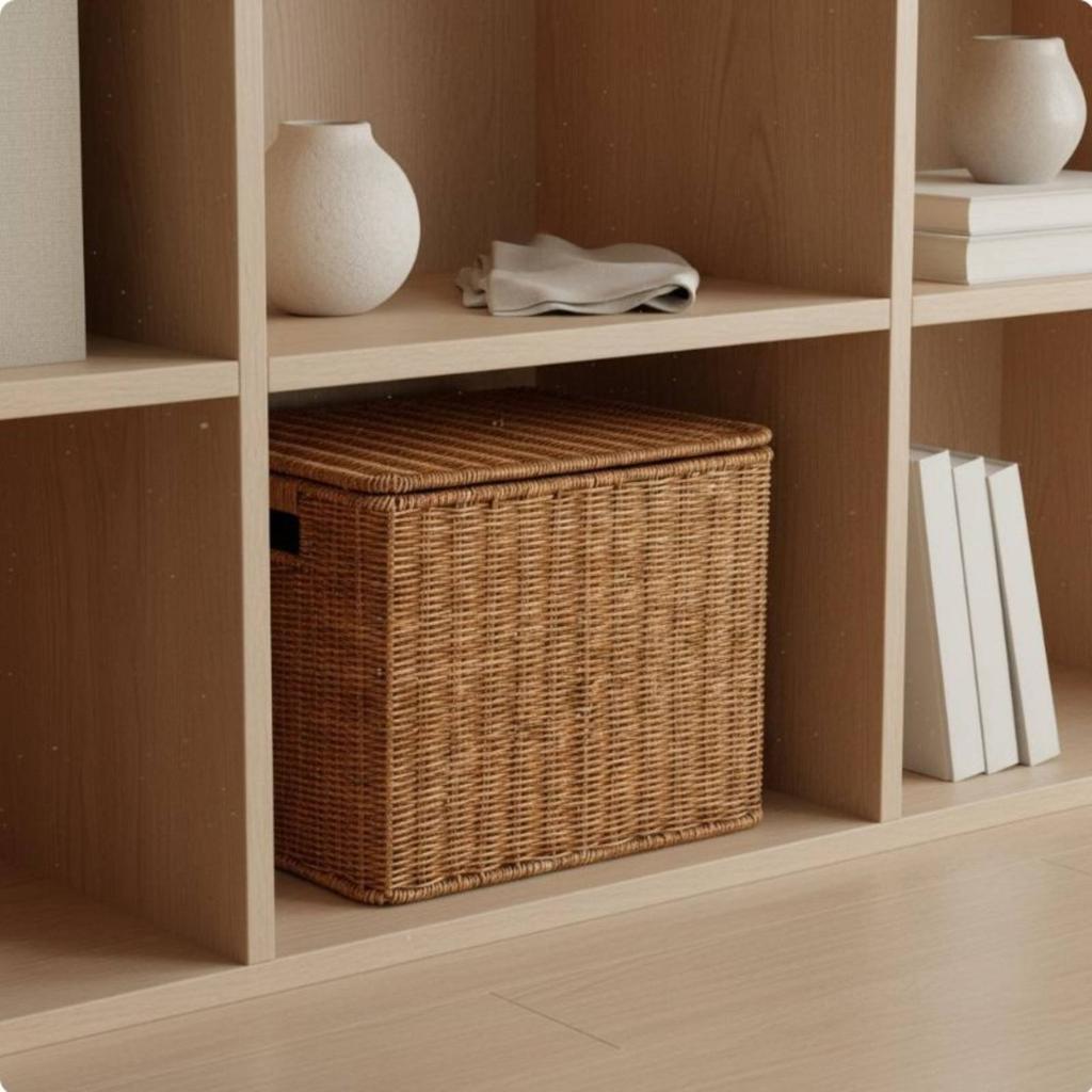 Lidded Storage Box Easy to Organize Wicker Storage Basket Lidded Wicker Basket Natural Material Household Organizer Handwoven