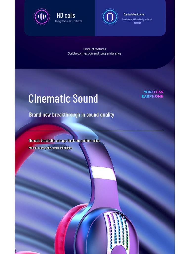 KE-12 Bluetooth Headband Headphones with LED Lighting, HIFI Super Bass, and Long Battery Life