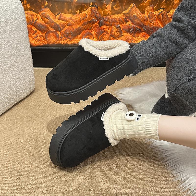 Large Size Fluffy Slippers for Women's Outer Wear 2025 Autumn and Winter New Velvet Casual Warm Thick-soled Bag Head Half Slippers