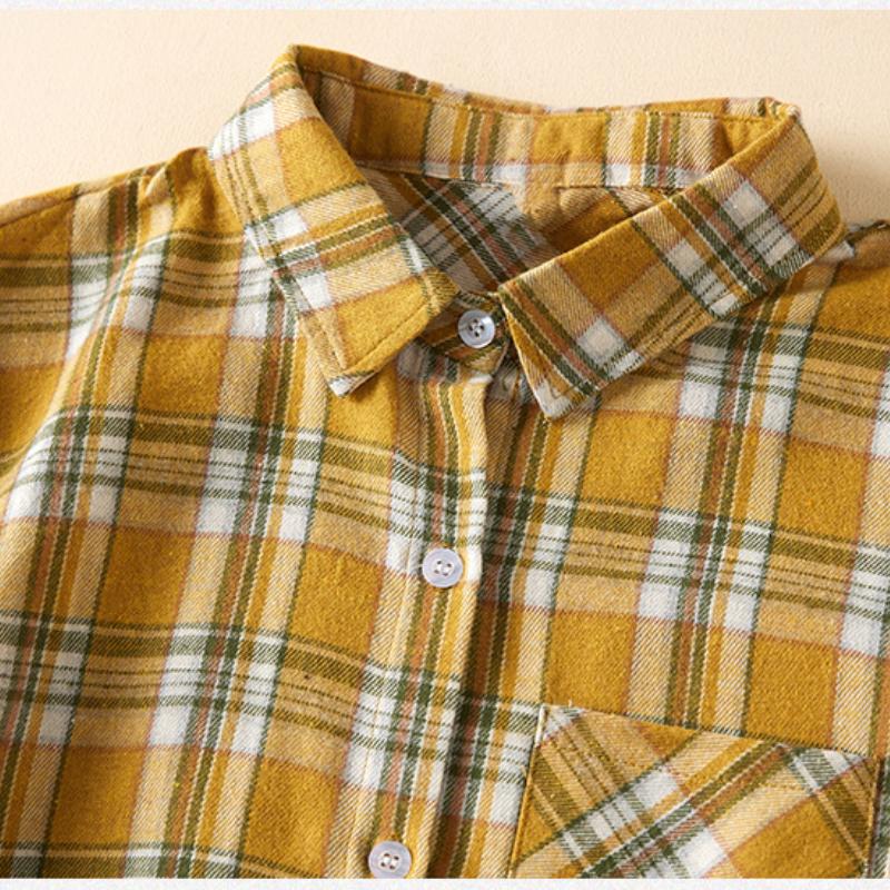 Spring and Autumn Plaid Shirt Women's Mid-length Long-sleeved Brushed Blouse Loose Casual Shirt