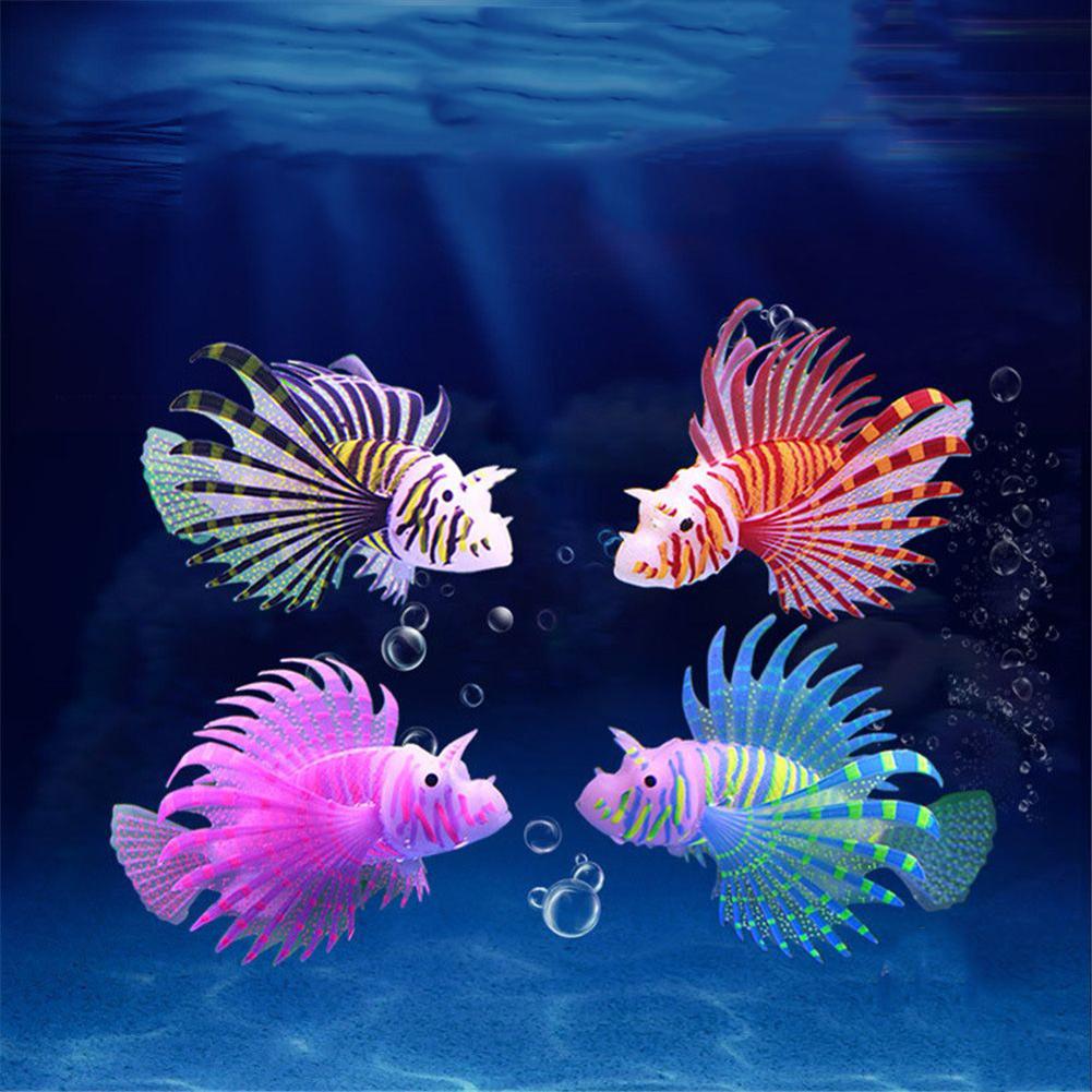 Fish Bowl Aquarium Fake Fish Decoration Floating Silicone Luminous Ornamental Fake Fish Fluorescent Simulation Color Lionfish Ornaments