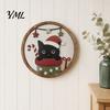 Decorative Wooden Plaques Christmas Black Cat Wall Decor, Layered Hanging Sign, Round 2D Holiday Gift Ideas Flat Art Decoration for Living Room