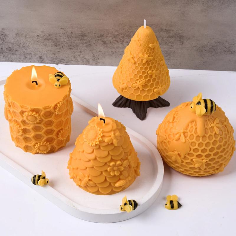 Moldes de Silicona 3D de Panal de Abeja para Velas, Molde de Pilar de Colmena, DIY, Cilíndrico, Cera de Abejas, Perfumado, Yeso, Molde para Jabón, Decoración del Hogar, Regalo