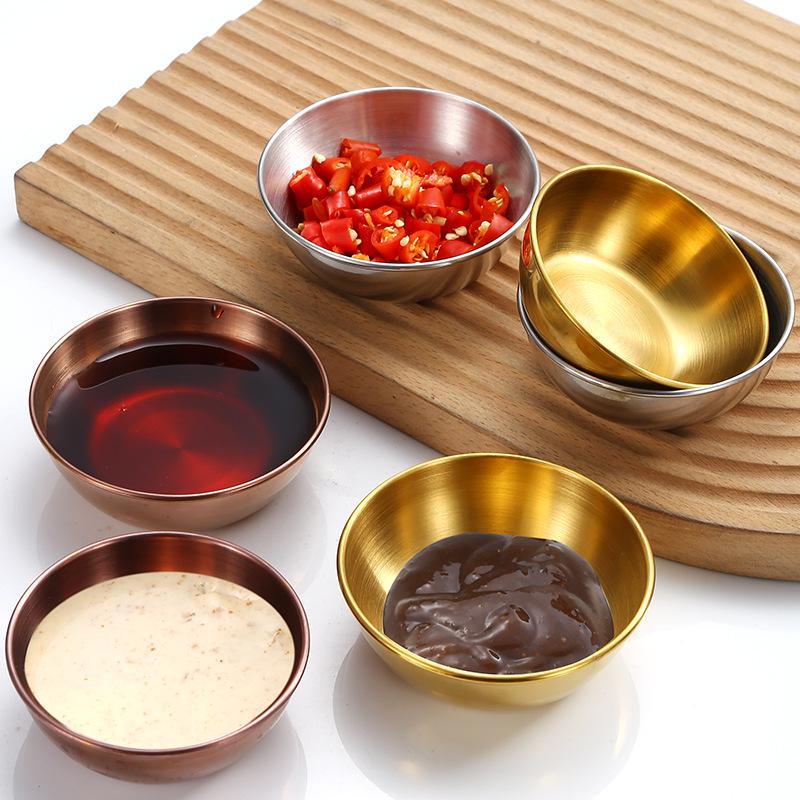 Gold Stainless Steel Appetizer & Condiment Dishes - Small Sauce & Seasoning Dish Set