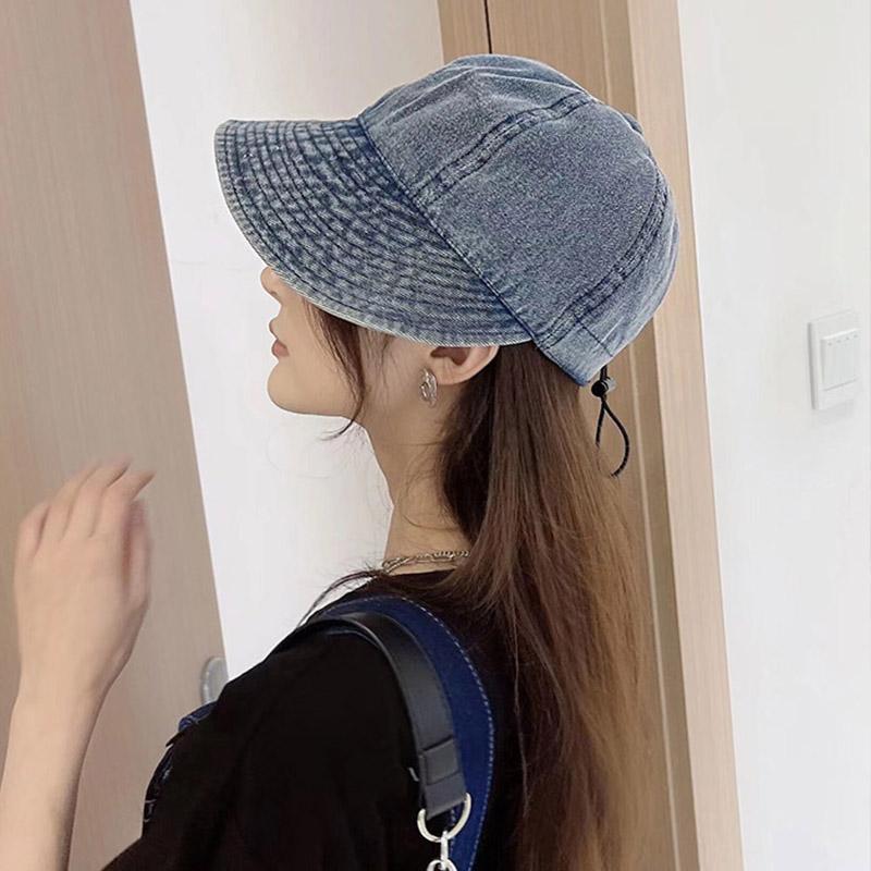 Retro Washed Denim Sun Hats For Women Fashion Wide Brim Adjustable Baseball Caps Casual Outdoor Sun Visors Hat