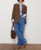 Okuka Shiny Wide Denim Pants - Blue