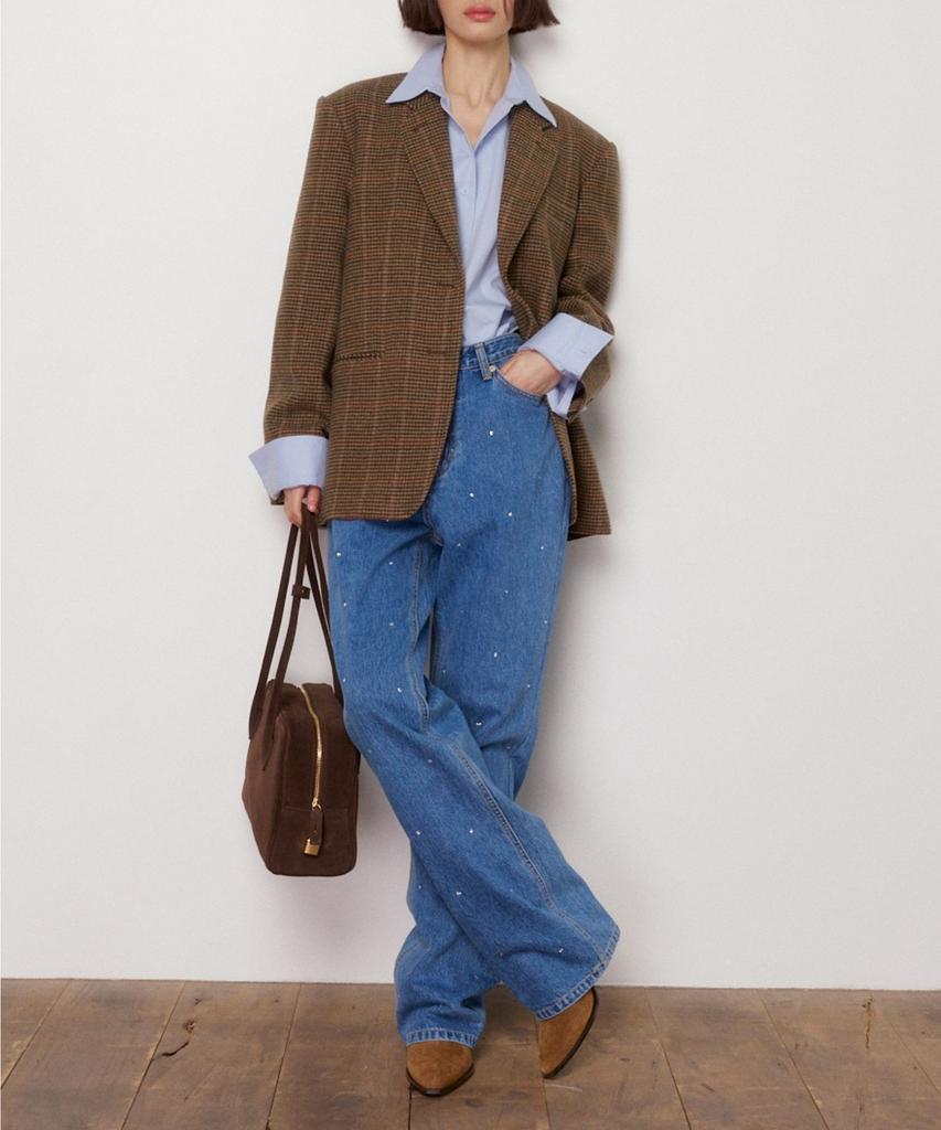 Okuka Shiny Wide Denim Pants - Blue