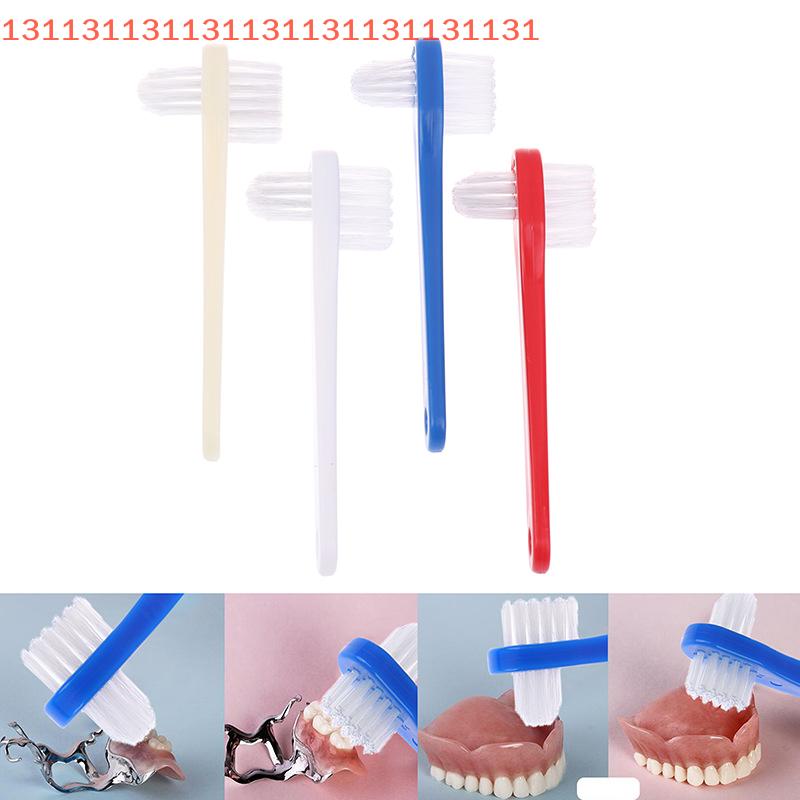 1 Pcs Double Head Manual Toothbrush Portable False Teeth Cleaner Denture Care Supply In Blue Red White Colors