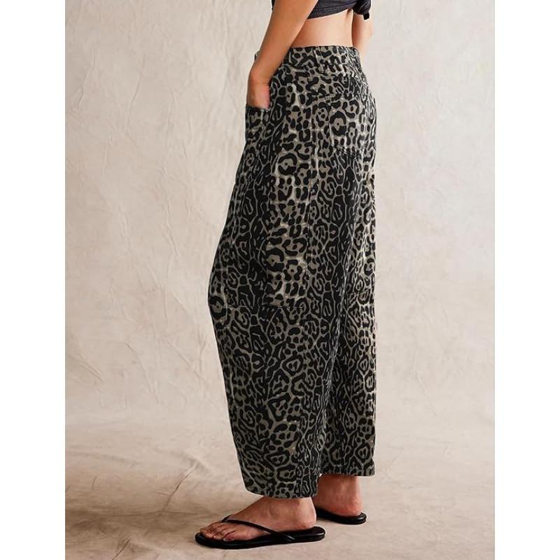 VEZFAA Women's Fashion Casual Leopard Print High Waist Trousers Pants & Capris