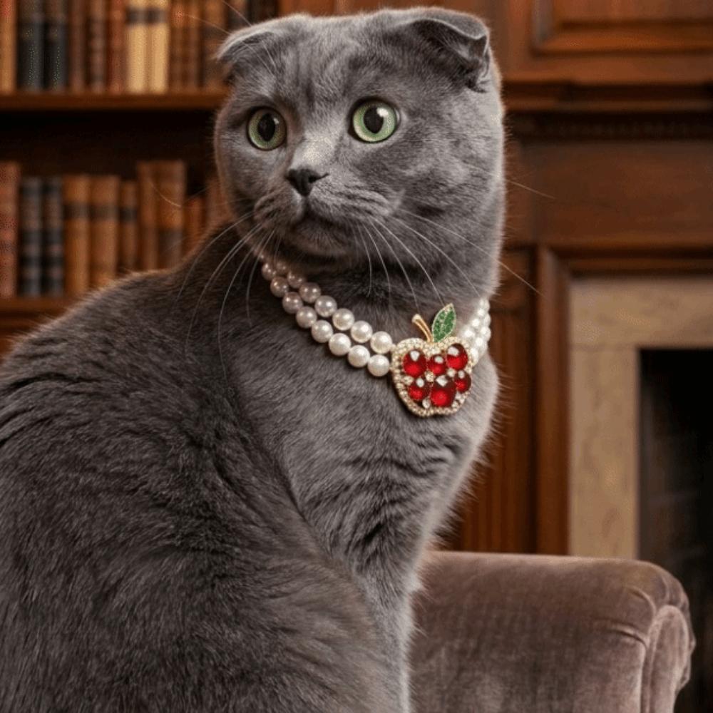 Adjustable Pet Pearl Necklace Double Layer Bead Chain Bling Pet Simulated Pearl Collar Elegant Cat Princess Collars Photo Prop