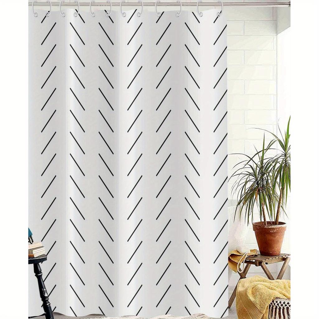 Boho Chic Black & White Striped Shower Curtain – Waterproof Polyester With Hooks, Machine Washable Bath Decor