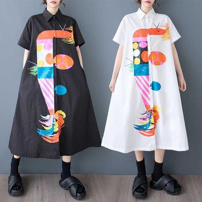 Summer New Loose Large Size Print Splicing Casual Simple Sweet Short-sleeved Dress