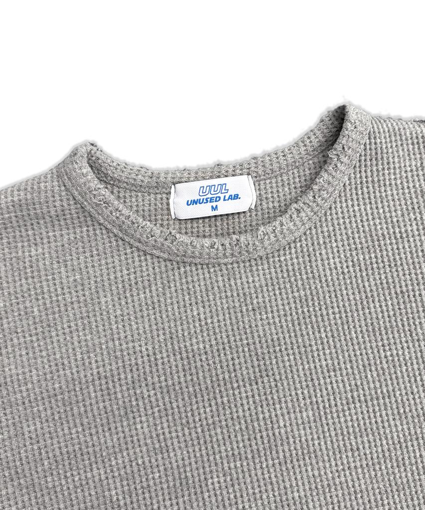 UNUSEDLAB Waffle Lettering Embroidered Long Sleeve [Gray]