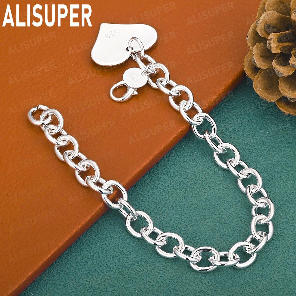 925 Sterling Silver Romantic Charming Heart Bracelet Gift Jewelry 20cm