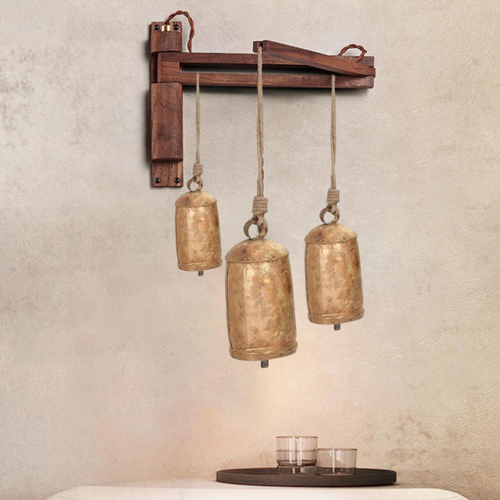 Retro Style Copper Cow Bell Hanging Lanyard Wind Chimes Handmade Shabby Country Vintage Brass Cow Bells Ornament