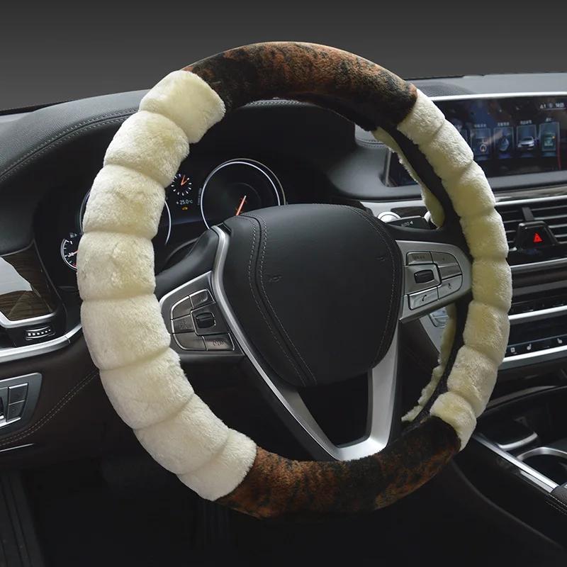 Winter Super Soft Plush Car Steering Wheel Cover Universal Warm Faux Fur Auto Handlebar on the Steering-Wheel Wrap 37/38cm