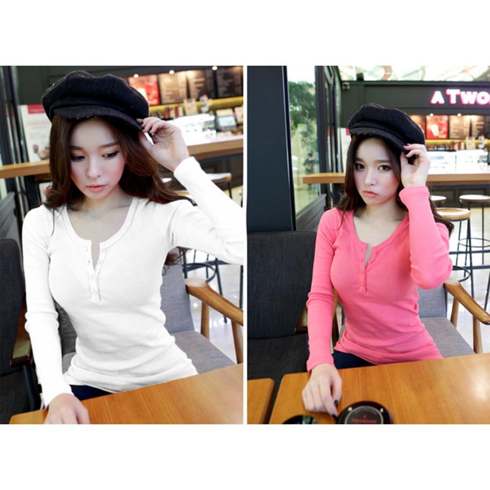Solid Color Long Sleeved T-shirt Women's Base Shirt