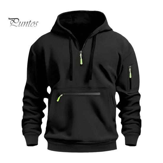 

Осень-зима Мужская толстовка с капюшоном на молнии с декором, свободная эластичная манжета, шнурок, теплый пуловер средней длины, однотонный топ в стиле хип-хоп для занятий спортом, повседневной носки S чёрный