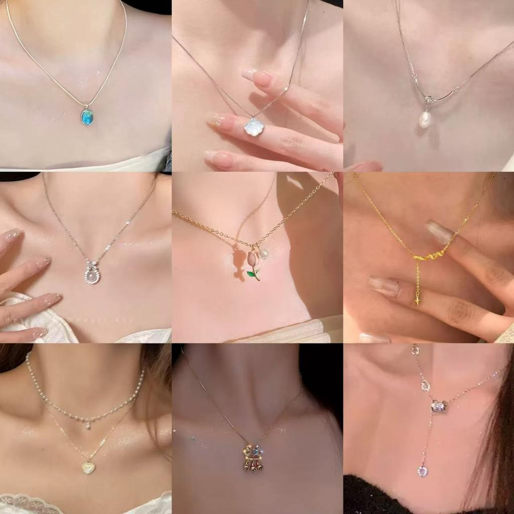 Aquamarine five-piece design necklace moonstone light luxury versatile neck chain collarbone chain temperament necklace with autumn and winter