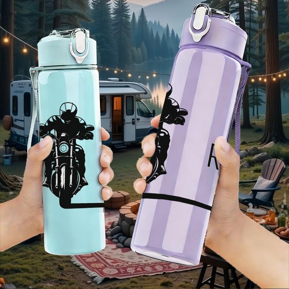 1PC Ride Motorcycle Silhouette 750ml Color Plastic Sports Water Bottle Leakproof Flip Straw Lid Suitable for Sports Office Home Use