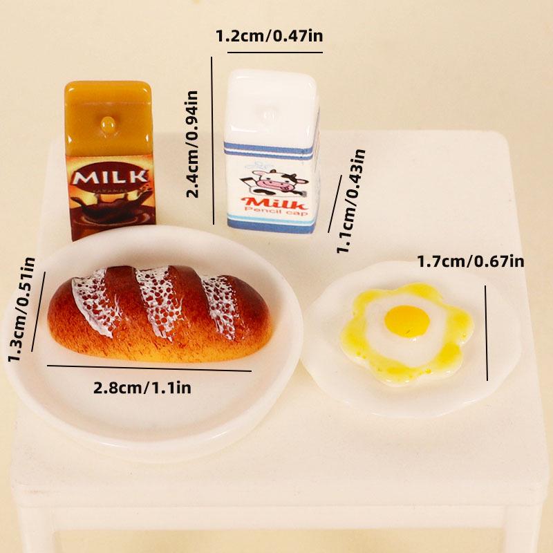Miniature Dollhouse Kitchen Food Set: Eggs, Bread, Milk Carton Tray Model for Creative DIY Scene Decoration