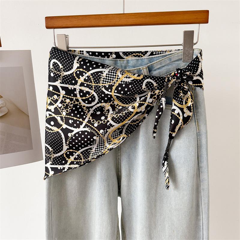 Leopard print chain simulated silk double-layer printed waist-tied triangle scarf sun protection shawl neckerchief women's scarf