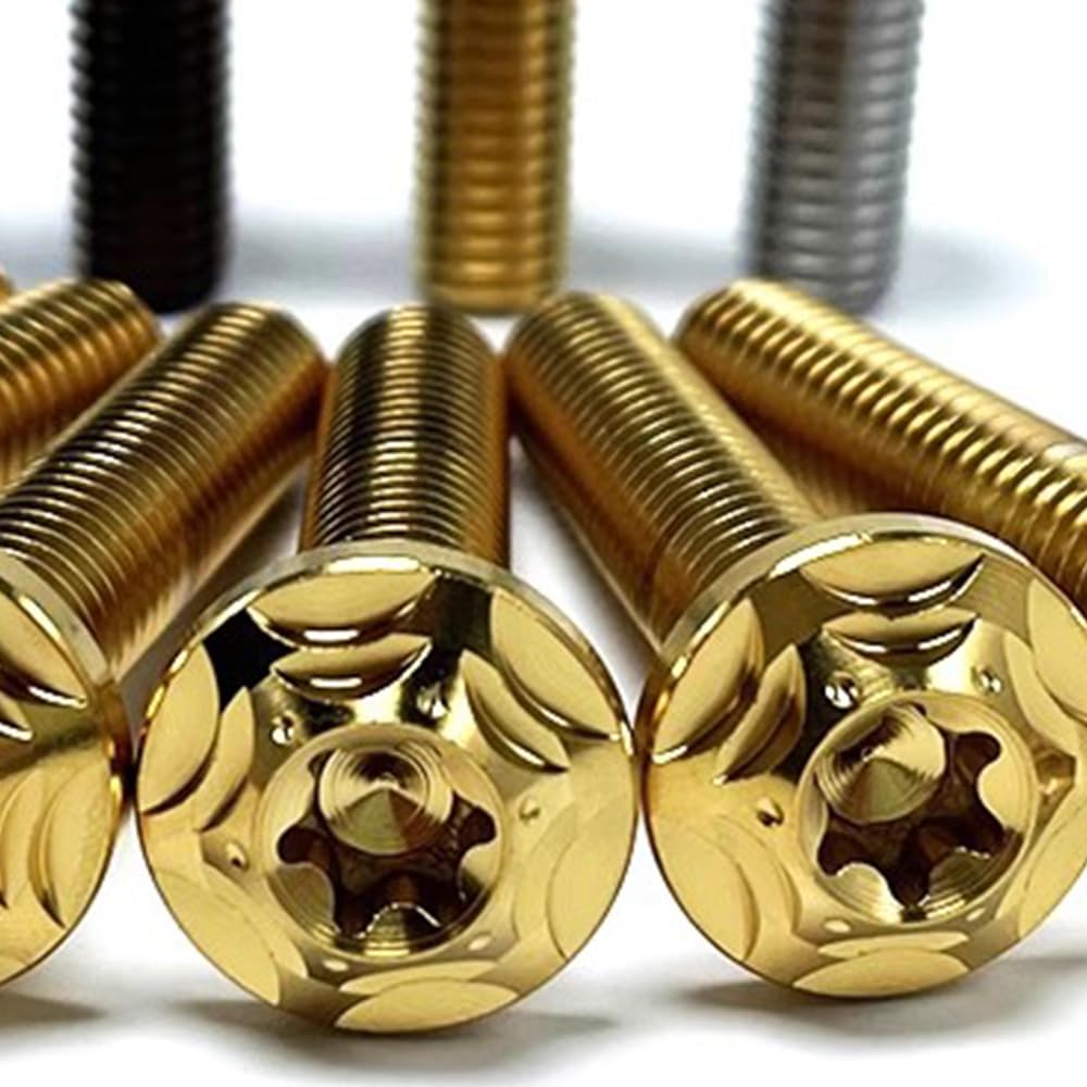 License Plate Bolts M6*15mm Set of 4 Titanium Car License Plate Frame Screws Bolts Anti-theft Screws with L Wrench (Gold)