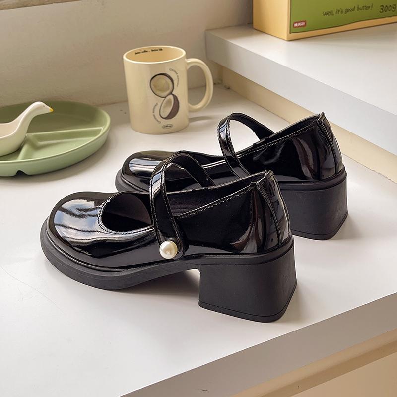 Damer Perle Lolita Mary Janes Høyhælsko Sko Sko 2024Nye Sommersandaler Mote Tykke Pumper Damer Kjole Fottur