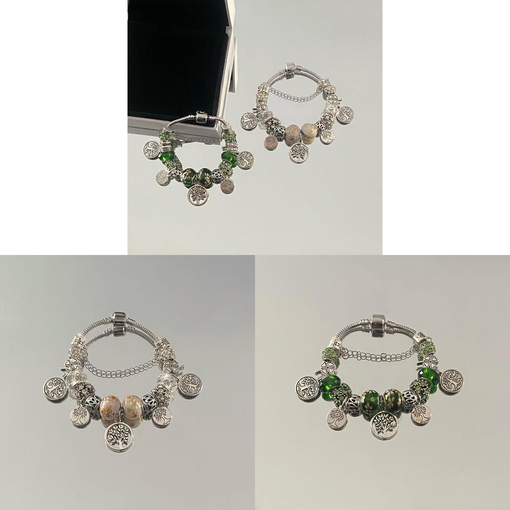 Fashion Life Tree Beaded Bracelet With Green Glass Beads For Womens Daily Wear