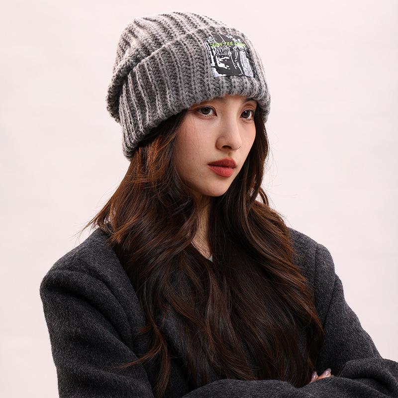 Japanese couple wool pile hat men's and women's autumn and winter versatile Korean version knitted hat warm big head loose hat