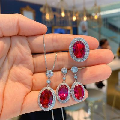Schmuck Direktverkauf Farbiger Schatz Beliebte Simulation Rotes Glas Retro Ohrring Set