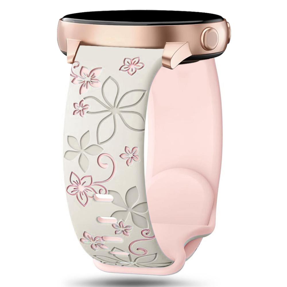 20mm Silicone Strap Flower Design Floral Engraved Two-color For Amazfit GTR, Huawei,Garmin Samsung Galaxy Watch 7 6 5 4