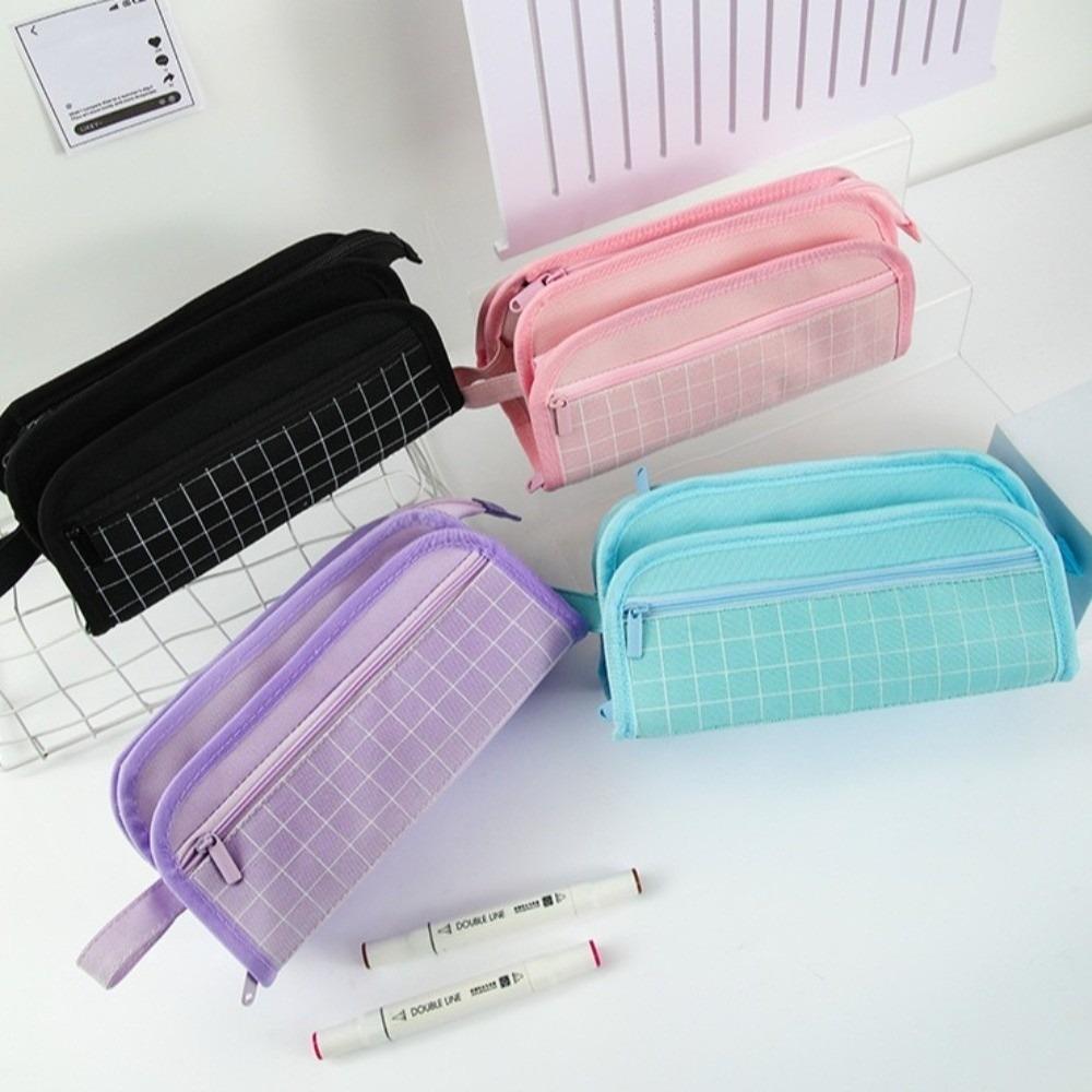 Multi-layer Pen Storage Bag Large-capacity Student Stationary Boxes Grid Pencil Case  Children
