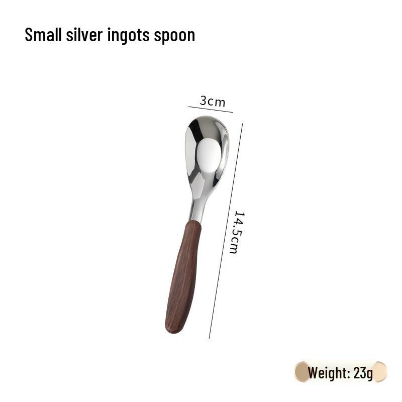 Stainless Steel Cutlery: Wood-Handled Fork, Spoon, Teaspoon, and Dessert Spoon Set