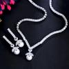 CMM Elegant Dangle Drop White Cubic Zirconia Women Party Necklace Earrings Artificial Pearl Jewelry Set