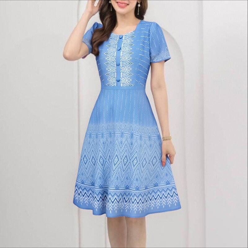 

ZANZEA Women Casual Round Neck Short Sleeve Print Summer Dress 5XL синій