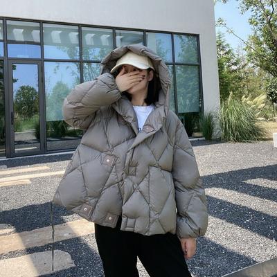 Hooded Puffer Coat Outwear  Winter Fashion White Duck Down Short Jacket Women Thick Warm Loose Cocoon Type